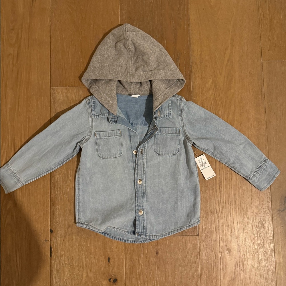 Old Navy Light Blue Denim Jacket with Gray Hood